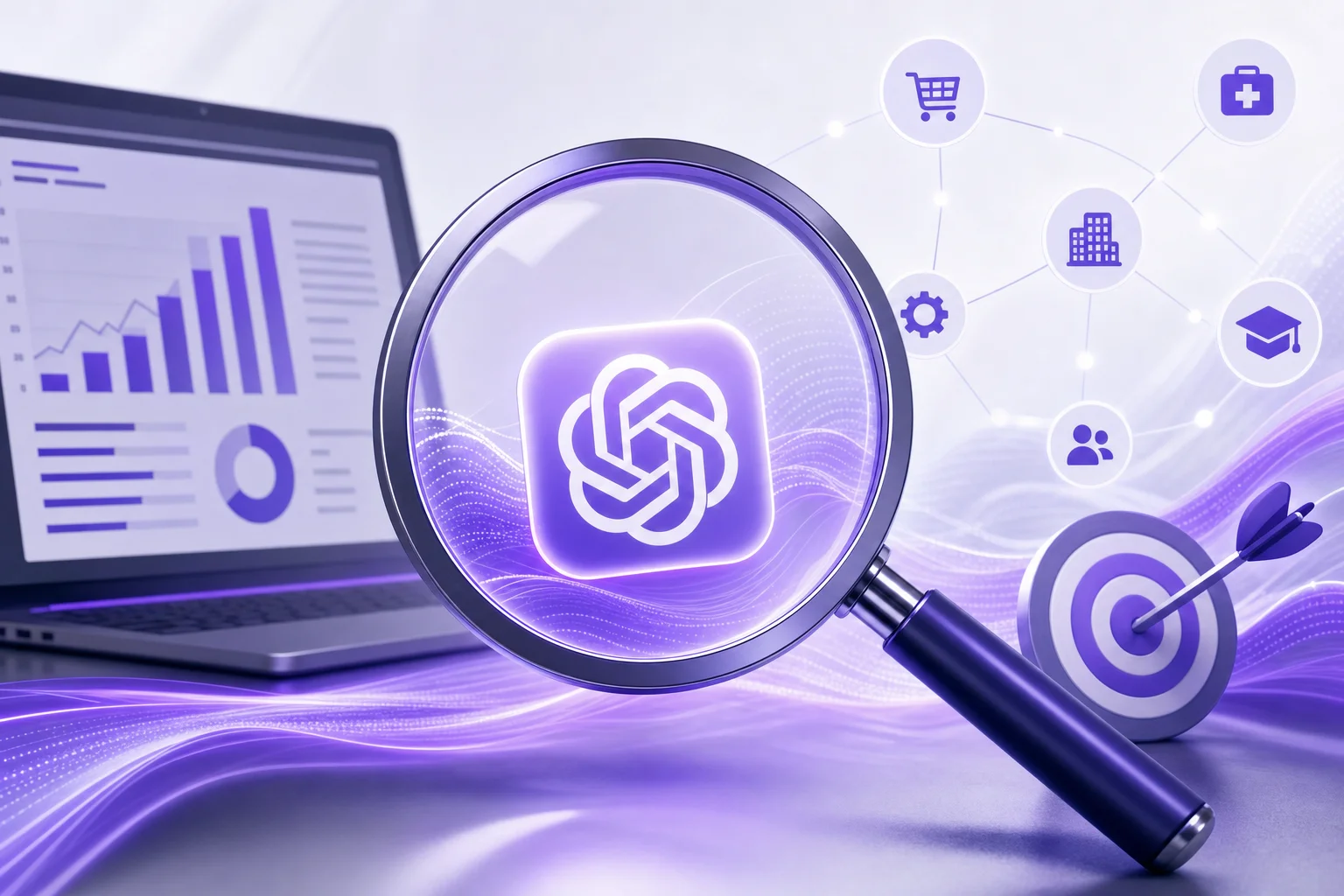 chatgpt visibility - Marketer reviewing AI search visibility data on a laptop dashboard