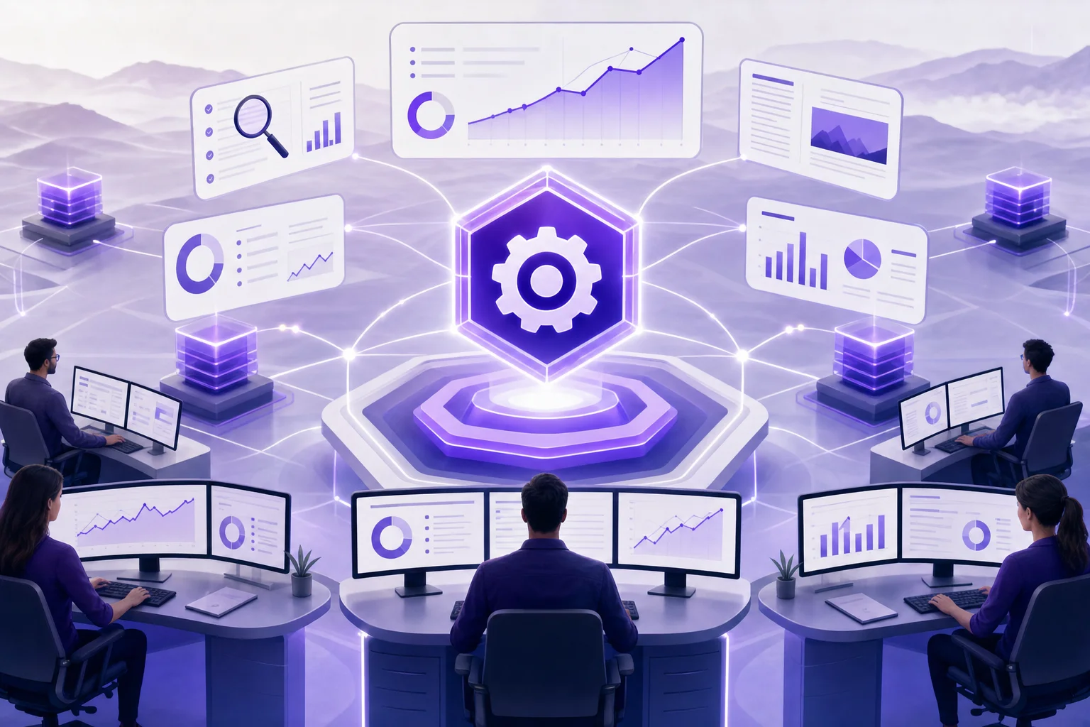 seo software for agencies - Marketing team reviewing SEO dashboards for multiple client campaigns