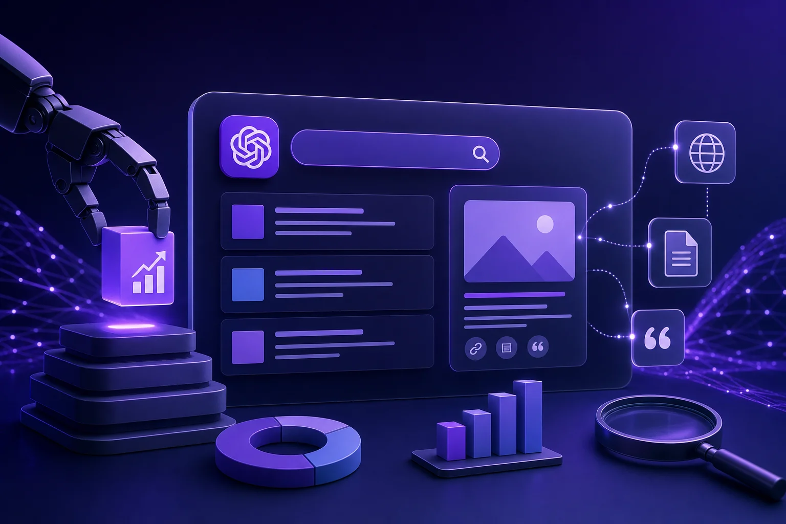 Business dashboard showing ChatGPT search results visibility growth