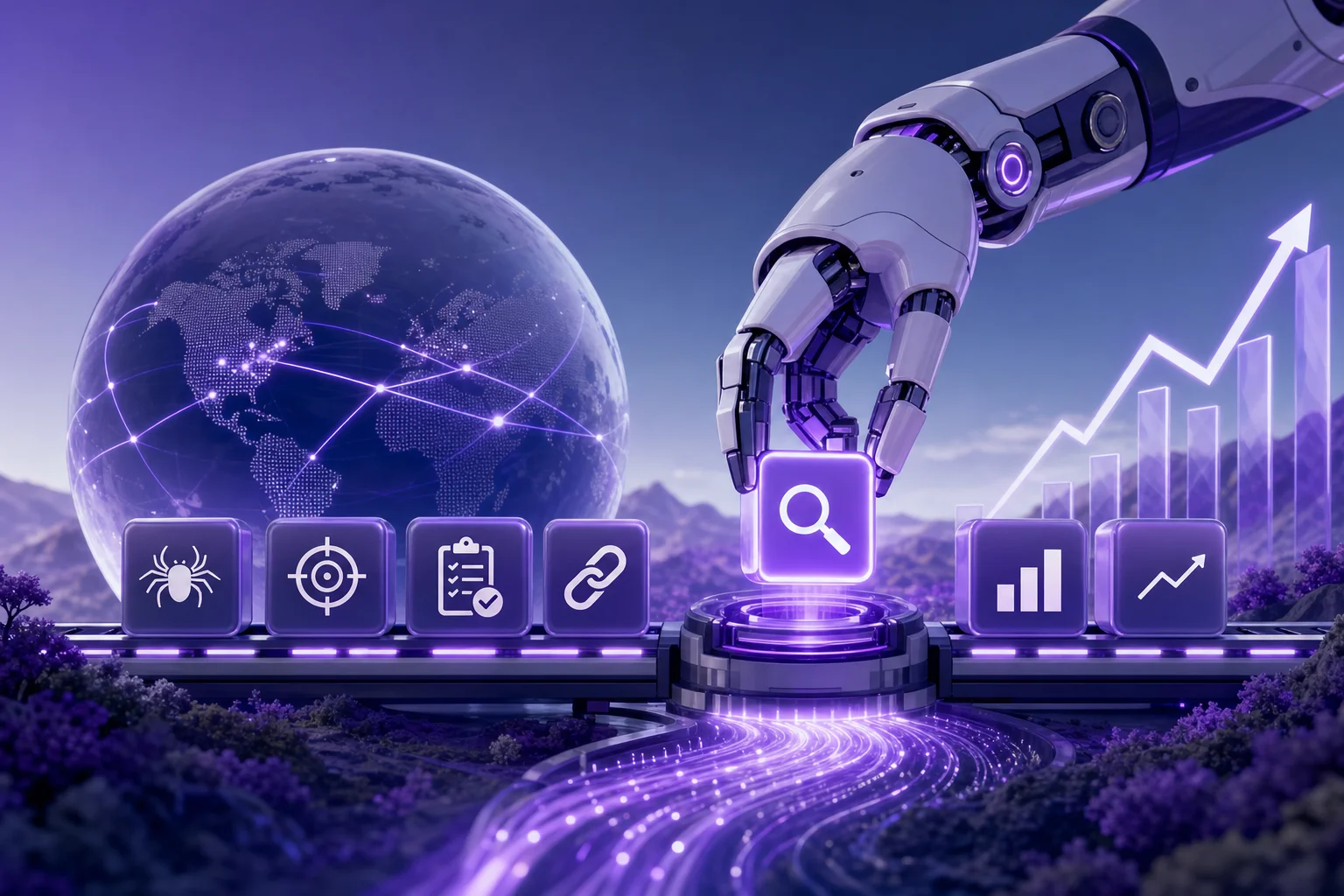Dashboard showing how to improve organic visibility automatically across search and AI