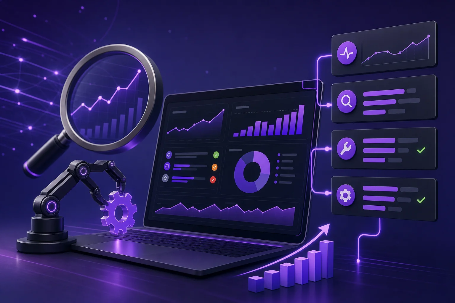 Weekly SEO report dashboard showing organic visibility metrics and alerts