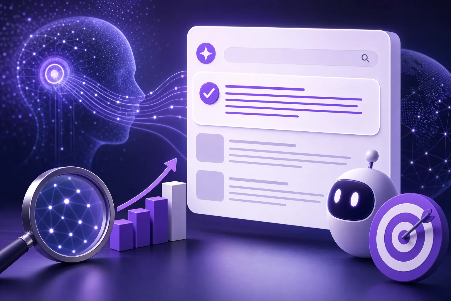 how to appear in ai search results - Marketer reviewing AI search visibility charts on a laptop