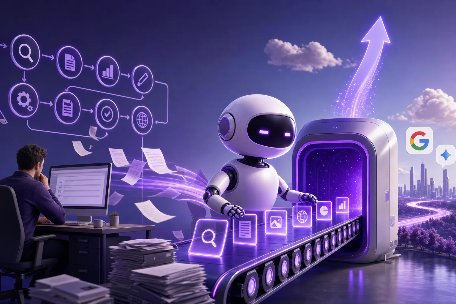 ai seo platform - Marketing dashboard showing automated SEO content workflows