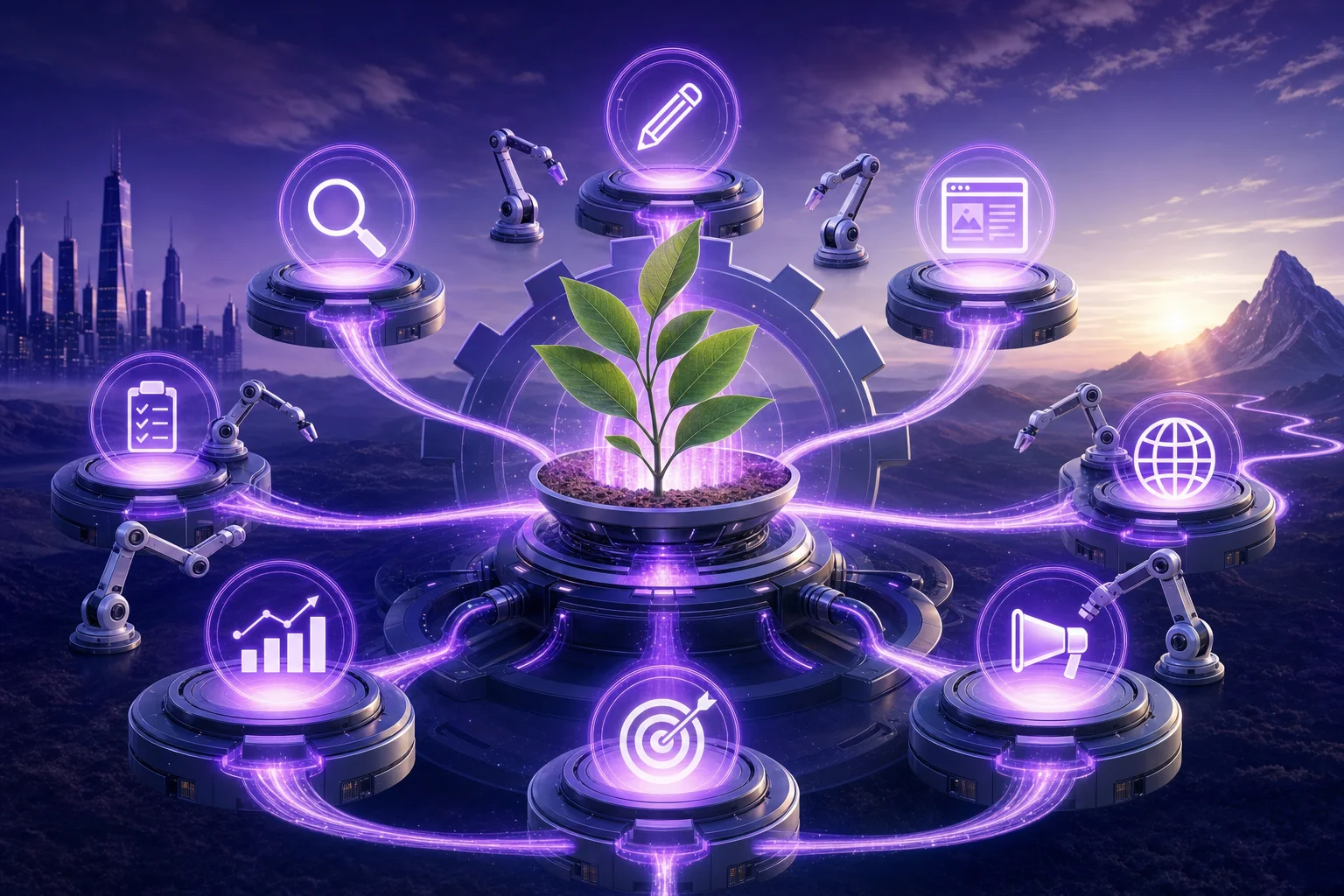 automated organic growth platform - Marketer reviewing organic growth dashboards on a laptop