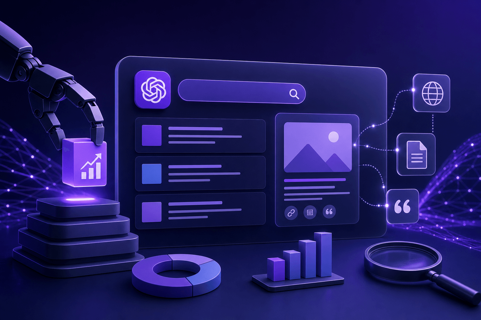 Business dashboard showing ChatGPT search results visibility growth