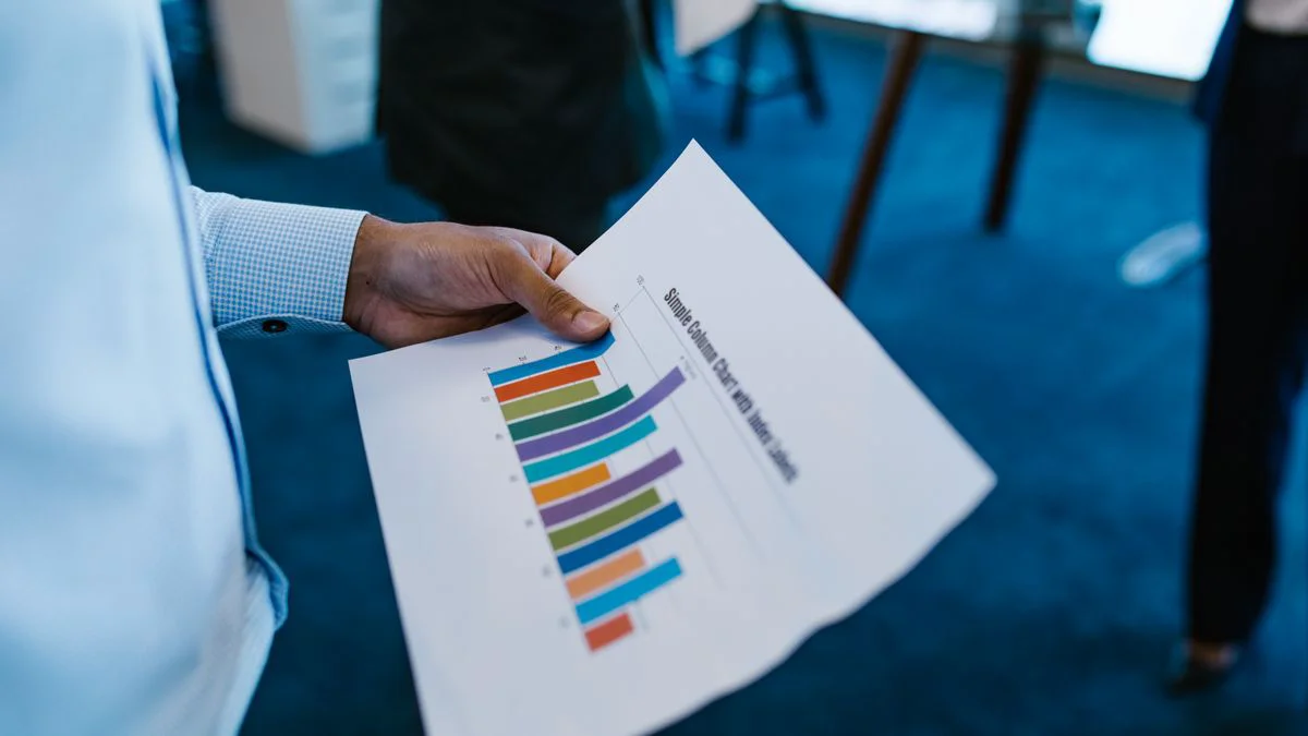 Team reviewing ranking and traffic charts during a marketing meeting